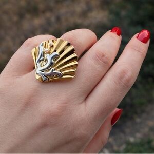 Gold and Silver Shell Statement Ring